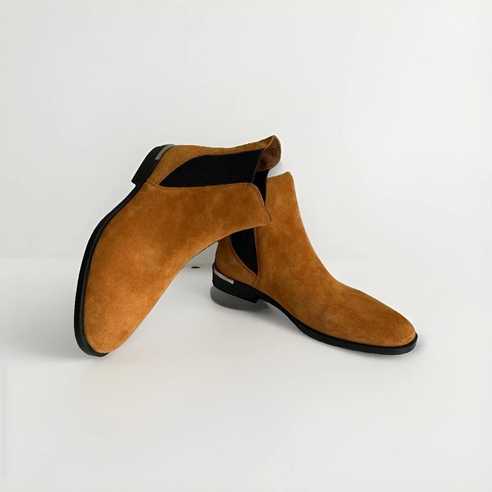 Nine West Tan Suede Chelsea Boots Women's 7.5M Silver Heel New NWOB